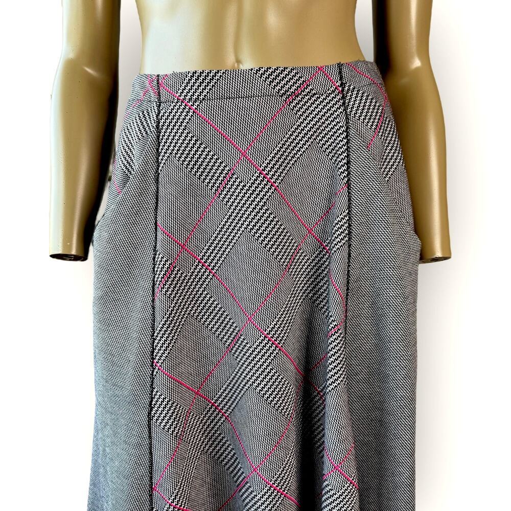 Cato Plaid Flare Midi Skirt Size M Gray Pink High Low Stretchy Ponte Knit Pullon - Picture 4 of 13
